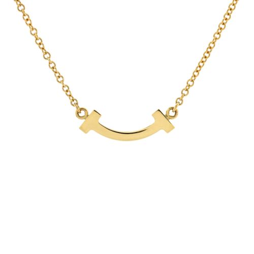 T Smile Pendant Necklace 18K Yellow Gold with Diamonds Mini