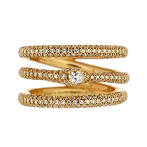 Ouroboros Kingsnake Three Band Ring 18K Yellow Gold with Diamonds