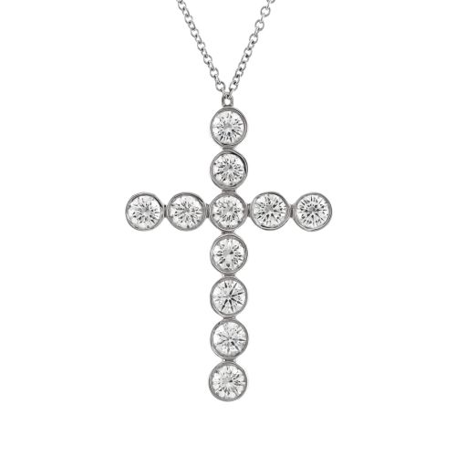 Jazz Cross Station Pendant Necklace Platinum with Diamonds