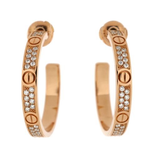 Love Hoop Earrings 18K Rose Gold with Diamonds 25mm