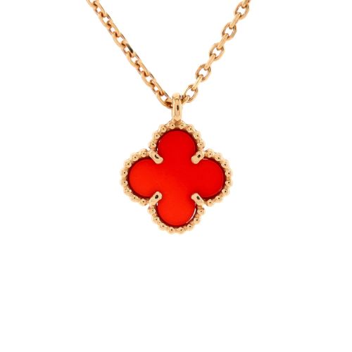 Sweet Alhambra Pendant Necklace 18K Rose Gold and Carnelian