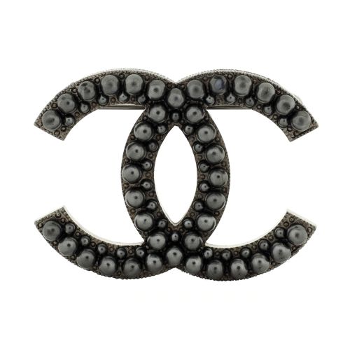 CC Brooch Metal with Faux Pearls