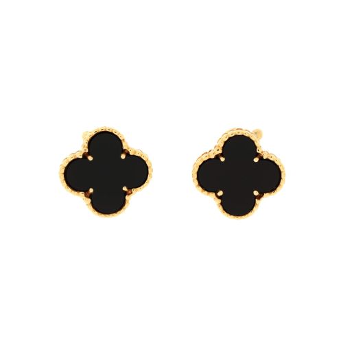 Vintage Alhambra Earrings 18K Yellow Gold and Onyx