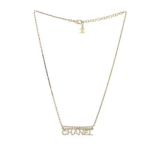 Logo Letters Bar Pendant Necklace Metal with Crystals