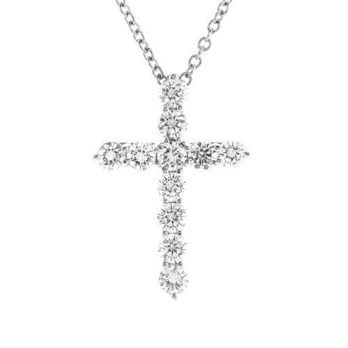 Cross Pendant Necklace Platinum and Diamonds Small