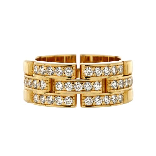 Maillon Panthere 3 Row Band Ring 18K Yellow Gold with Half Diamonds