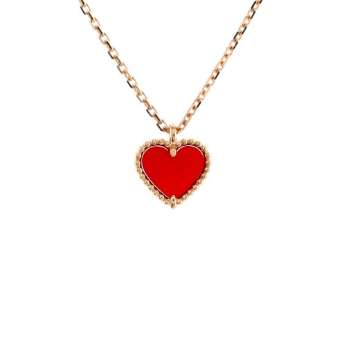 Sweet Alhambra Heart Pendant Necklace 18K Rose Gold and Carnelian