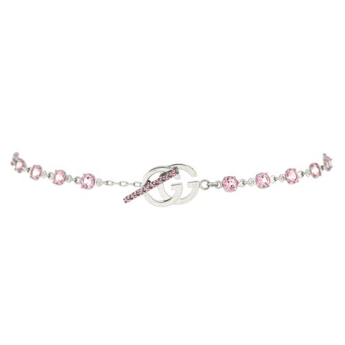 GG Running Chain Toggle Bracelet 18K White Gold and Pink Topaz