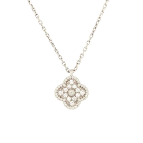 Sweet Alhambra Pendant Necklace 18K White Gold with Diamonds