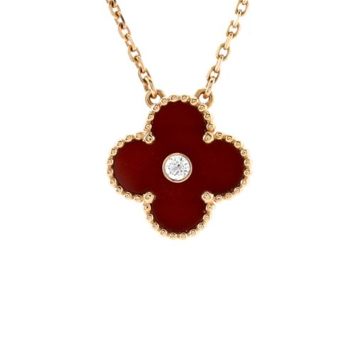 Vintage Alhambra Pendant Necklace 18K Rose Gold and Carnelian with Diamond