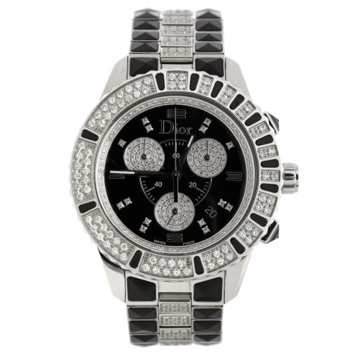 Christal Chronograph Quartz Watch Stainless Steel and Sapphire Crystals with Pave Diamond Bezel, Markers, and Sub-Dials and Pave Diamond Bracelet 38