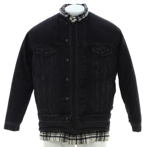 Men's Layered Oversized Padded Jacket Quilted Denim with Polyester and Wool