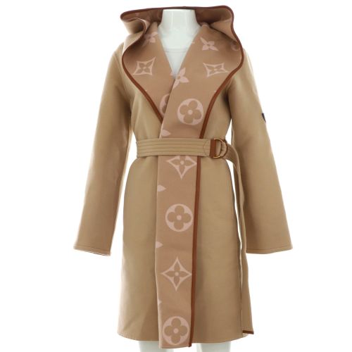 Women's Reversible Hooded Belted Wrap Coat Monogram Wool Blend