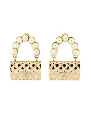 Flap Bag Stud Earrings Metal and Faux Pearls