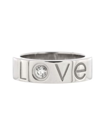 Engraved Love Band 1 Diamond Ring 18K White Gold and Diamond