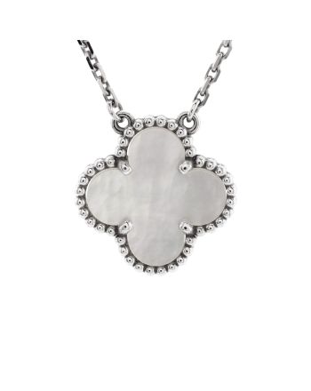 Vintage Alhambra Pendant Necklace 18K White Gold and Mother of Pearl