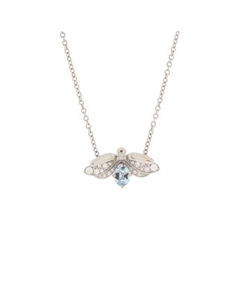 Paper Flowers Firefly Pendant Necklace Platinum with Diamonds and Aquamarine Small