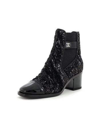 Women's Cap Toe Heeled Ankle Boots Sequins with Patent