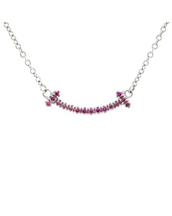 T Smile Pendant Necklace 18K White Gold with Pink Sapphires Mini