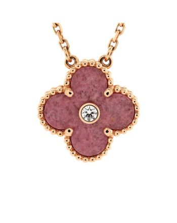 Vintage Alhambra Pendant Necklace 18K Rose Gold and Rhodonite with Diamond