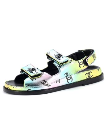 Women's Velcro Dad Sandals Printed Laminated Leather