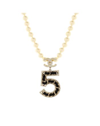 CC No.5 Woven Chain Pearl Strand Pendant Necklace Faux Pearls with Metal, Leather and Crystals