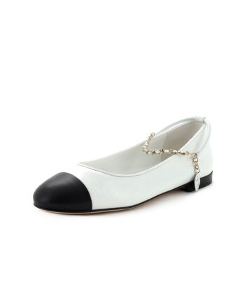 Women's Cap Toe Ankle Chain Ballerina Flats Leather