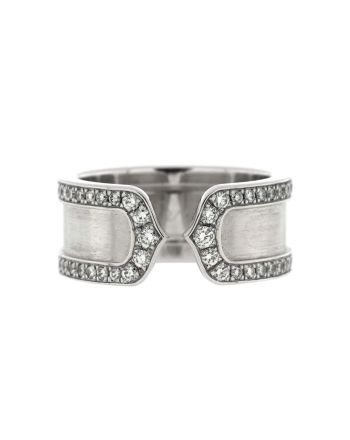 C de Cartier Ring 18K White Gold with Pave Diamonds 8mm