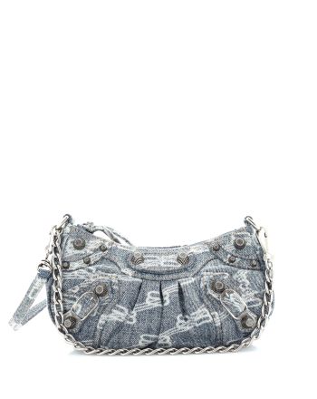 Le Cagole Giant Studs Shoulder Bag BB Monogram Denim Mini