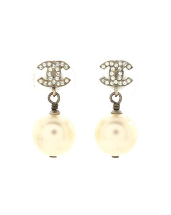 CC Drop Earrings Metal with Crystals and Faux Pearls