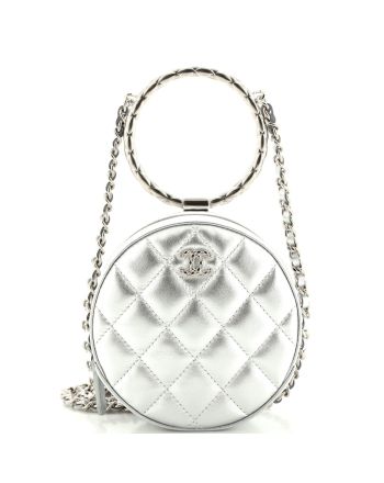 Round Bracelet Clutch with Chain Quilted Calfskin