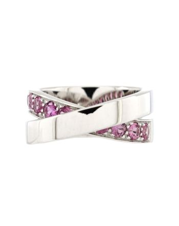 Paris Nouvelle Vague Crossover Ring 18K White Gold with Pink Sapphires