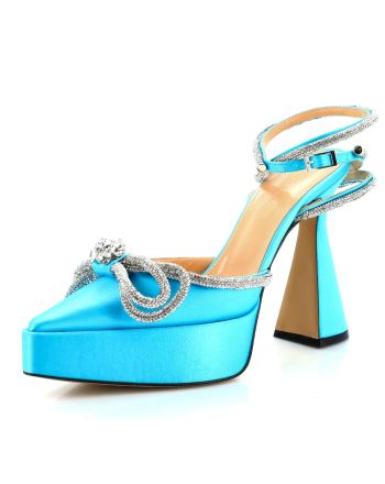 Women's Double Bow Ankle Strap Platform Pumps Satin 140